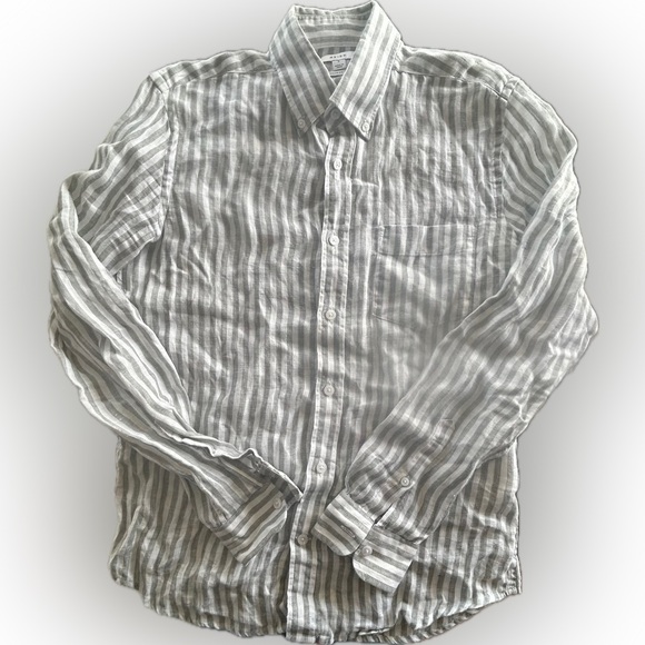 Reiss Queens Sage Bengal Linen Shirt Men’s Small Striped Long Sleeve Button Down - Picture 1 of 9